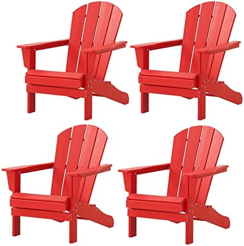 WILLIAMSPACE Adirondack Chairs Set of 4, Lifetime Outdoor Adirondack Chair Oversized Fire Pit Chair, Weather Resistant HDPE Patio Chair Easy Installation for Garden, Poolside, Backyard, Beach (Red)