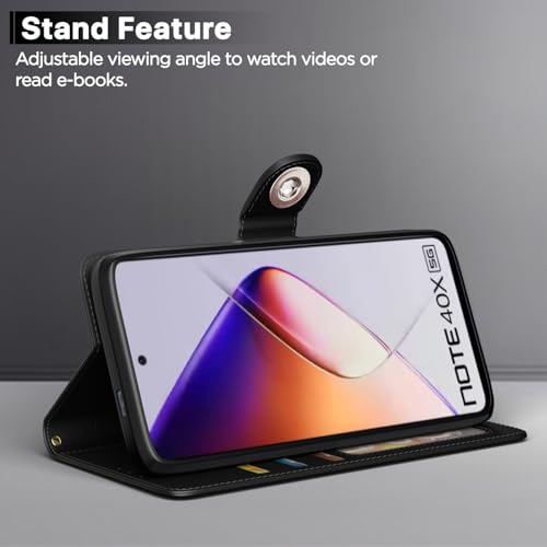 Image of Pikkme Flip Cover Leather Finish | Inside TPU with Card Pockets | Wallet Stand and Shock Proof | Complete Protection Button Flip Case for Infinix Note 40X 5G(Black)