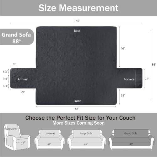 Image of Quilted Grand Sofa Covers Washable, Couch Cover for Grand Sofa, Soft Cozy Couch Protector for 4 Cushion Couch, Oversized Grand Sofa Slipcovers Water-Repellent (Grand Sofa 88 inch, Black)