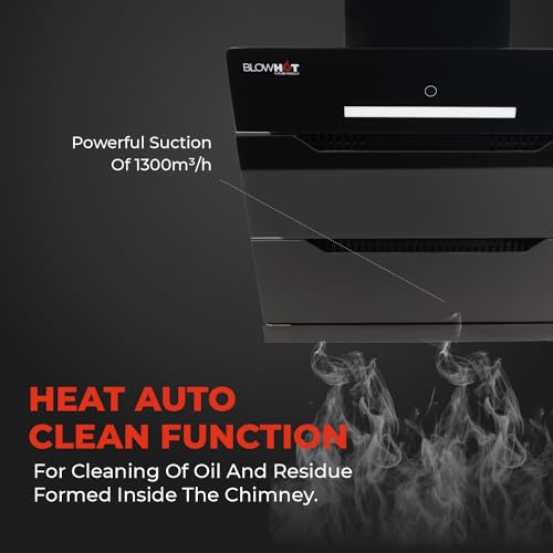 Image of BLOWHOT 60cm Auto Clean 1300 m /h Filterless Slant Chimney with Oil Collector & Free Installation Kit, Touch Control, Tri-Glass Design Angular, 1 Year General & 15 Year on Motor Warranty (ORNATE BAC)