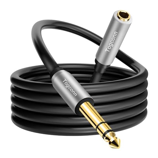 Togconn 1/4 inch Extension Cable 1 Foot, 6.35mm 1/4" TRS Male to Female Stereo Adapter Jack,Quarter inch Headphone Guitar Extension Cable, Hi-Fi Sound, Gold Plated Connectors, Oxygen-Free Copper OFC