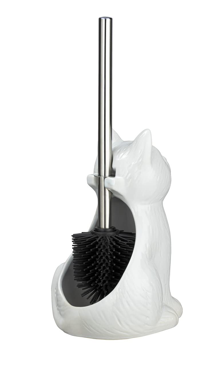 Set Portaspazzolino Per WC A Forma Di Cane - Portascopino In Ceramica Nero Con Spazzola E Supporto
