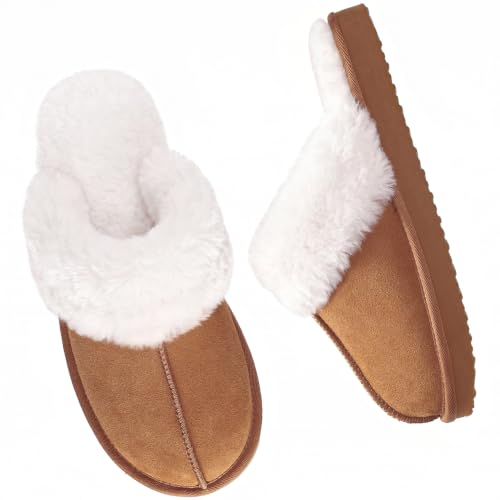Image of OOW Fuzzy Slippers for Women Cozy Faux Fur House Shoes Memory Foam Slippers