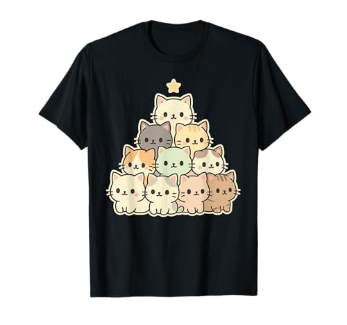 Clásico lindo gatito pila gatito pirámide Kawaii gato Camiseta