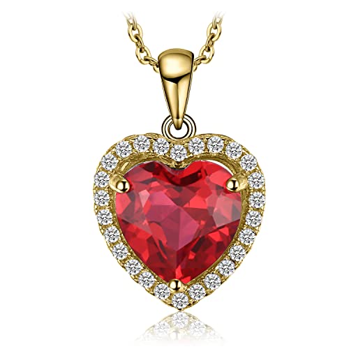 JewelryPalace Herz des Ozeans 3.9ct Erstellt Rubin Ketten Anhänger 45CM, Rote Schmuck Set, Liebe Halskette Damen Silber 925 Collier Damen Edelstein Mädchen, Schmuck mit Rote Stein Frauen Vergoldet