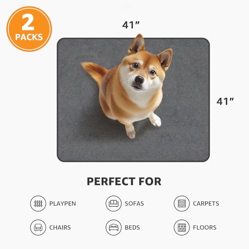 Image of Wahsalbe Puppy Pads 2 Pack, 41x41 Washable Pee Pads Whelping Pads, Absorb Dog Mats, Non-Slip Dog Training Pads for Whelping, Potty, Training, Playpen, Crate