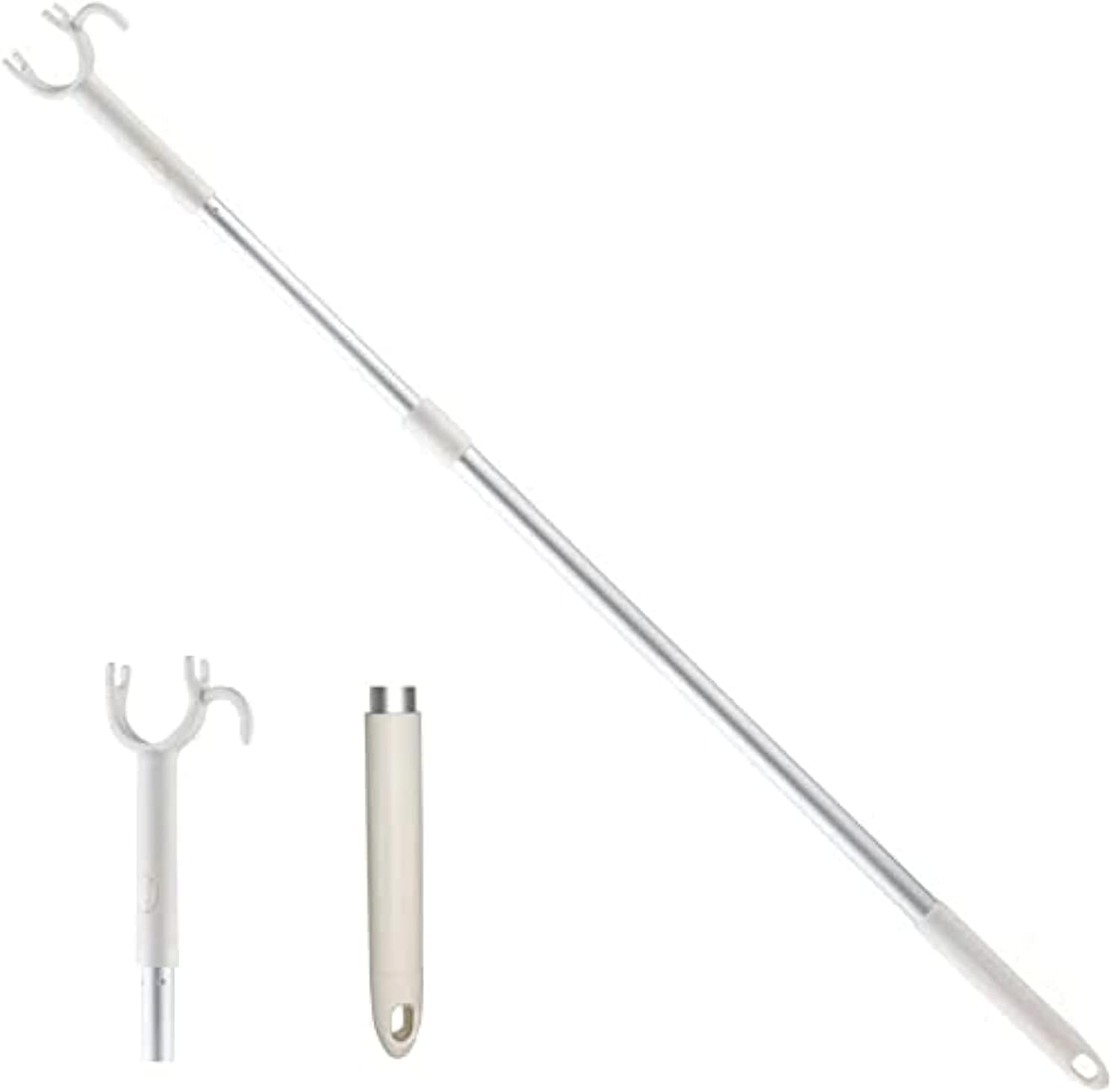 Retractable Closet Pole 45" Long Reach Hooks Extend Reaching Stick Telescoping Pole Clothing Hook for Closet,Ceiling,Shelf