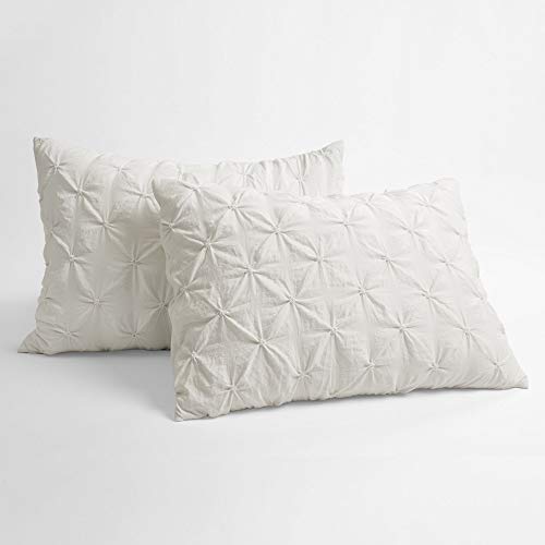 Lush Decor Ravello Pintuck Vintage Chic Farmhouse Style 5 Piece Comforter Set With Pillow Shams, Full/Queen, White #TOP1