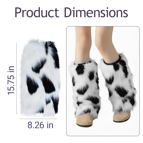 Image of Tie Dye Women Furry Leg Warmers Faux Fur Boot Covers Fluffies Cuffs, 15.7 inch Tall