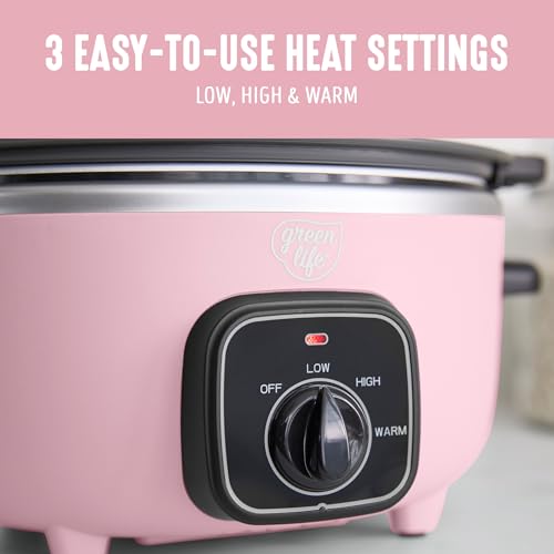 Image of GreenLife 3.5QT Slow Cooker, PFAS-Free Non-Toxic Ceramic Nonstick Removable Interior Bowl, Programmable, Keep Warm, Stovetop & Oven Safe Pot, Dishwasher Safe Crock & Glass Lid, Pink