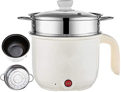 Electric Noodle Pot Electric Hot Pot Rapid Noodles Cooker 1.8L Electric Cooker Mini Steamer with Steaming Rack Non-Stick Casserole Suitable for Noodles Eggs Dumplings Soup Porridge (Khaki)