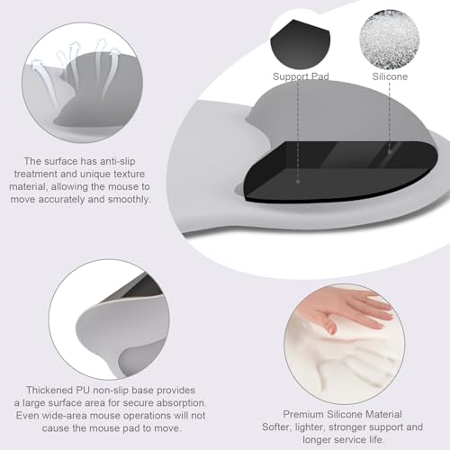 Image of MOSISO Wrist Rest Support for Mouse Pad&Keyboard Set, Circle Curved Ergonomic Mousepad&Coaster Non-Slip Base Home /Office Pain Relief&Easy Typing Pad with Soft Cloth&Raised Memory Foam, Gray