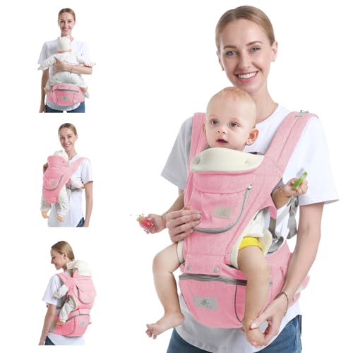 Image of Ocanoiy Baby Hip Seat Carrier - Ergonomic Infant Waist Stool with Hip Seat - Kangaroo Bag Front and Back Holder 3-36 Months (Pink)