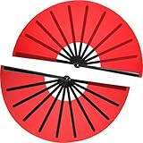 2 Pieces Large Folding Fan Nylon Cloth Handheld Folding Fan Chinese Kung Fu Tai Chi Fan Black Decoration Fold Hand Fan for Party Favors (Red)