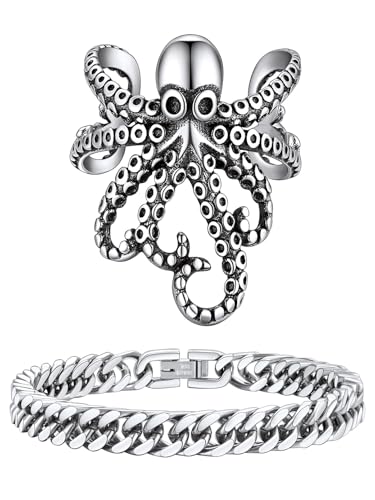 FaithHeart FaithHeart 8mm Cuban Link Bracelet & Octopus Clip Earrings for Men