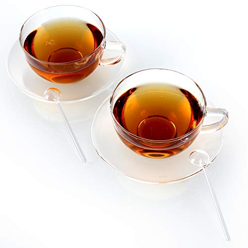 Teabloom Kyoto Teacup And Saucer Set 2-Pack – Standard Teacup Size – 6 Oz/ 180 Ml Capacity – Crystal Clear Design –– Healthful Premium Borosilicate Glass – Heat Resistant, Microwave Safe #TOP4
