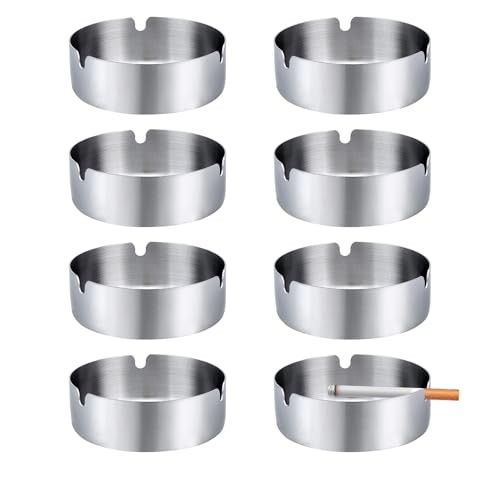 sinzau 8 Piezas Ceniceros Acero Inoxidable 8 cm   Redondos para Mesas Oficina Restaurante Sala de Reuniones   Plata Modernos Portátiles para Camping Picnic Senderismo