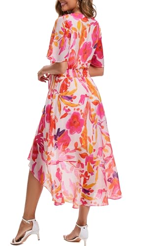 Image of Kormei Womens Short Sleeve Floral Maxi Dress High Low V-Neck Flowy Party Long Dresses