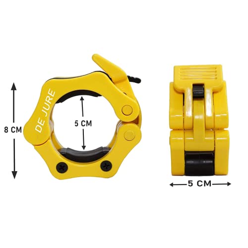 Image of De Jure Fitness Olympic Barbell Collars 2 Inch Pair - Quick Release Locking Design - Heavy Duty ABS Lock-Jaw Barbell Collars for Weightlifting, Powerlifting, CrossFit & Strength Training - Yellow