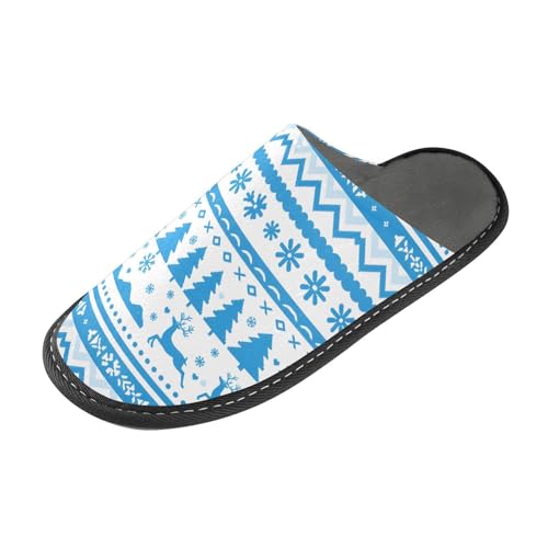 Slippers for Women Blue Aztec Geometric Pattern Soft Winter Warm Shoes Indoor Outdoor Non-Slip House Travel Slippers2