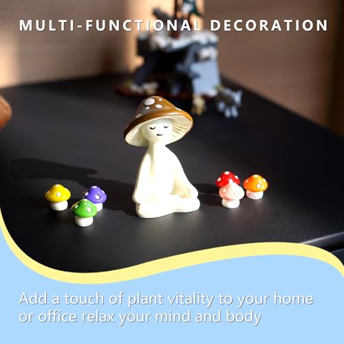 Estatua de hombre hongo meditando con 6 hongos coloridos miniatura 5