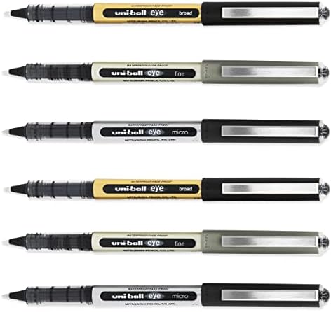 uni-ball EYE - Liquid Ink Rollerball Pens - 0.5mm / 0.7mm / 1.0mm Nib - Black - Pack of 6