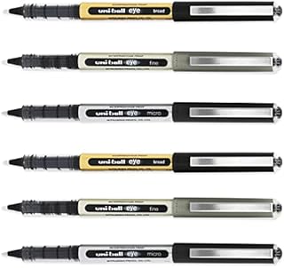 uni-ball EYE - Liquid Ink Rollerball Pens - 0.5mm / 0.7mm / 1.0mm Nib - Black - Pack of 6