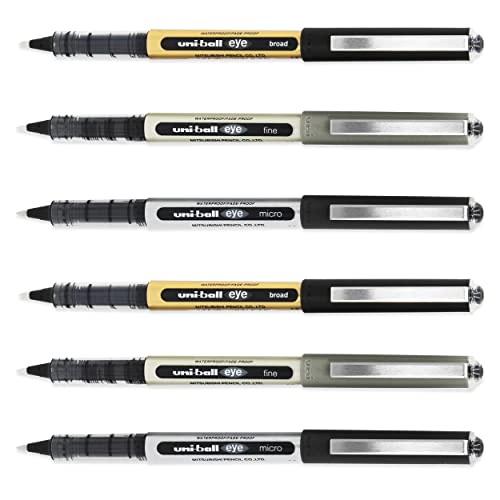 uni-ball EYE - Liquid Ink Rollerball Pens - 0.5mm / 0.7mm / 1.0mm Nib - Black - Pack of 6