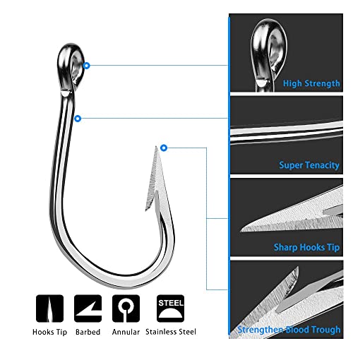 Extra Strong Tuna、Alligator、Shark Hooks Big Game Circle Hooks Large Fish Hooks For Saltwater-Size 6/0-12/0 (12/0#) #TOP1