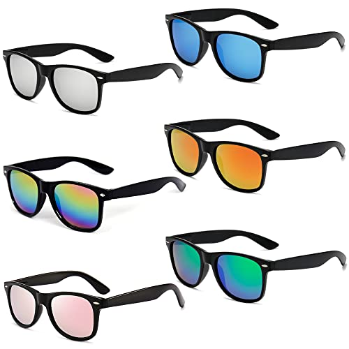 Unning 6 Stücke Neon Sonnenbrille Set Herren Unisex Bunte Sonnenbrillen Coole Retro Lustige Brillen Party für Herren Damen