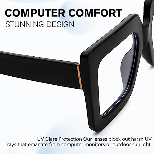 Pro Acme Blaulichtfilter Brille Damen Herren - Die Große Rechtecke für Frauen Fake brille (Schwarz)