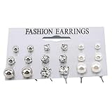 Underleaf 9 Pairs Stud Earrings Set, Hypoallergenic Cubic Zirconia Earrings Stainless Steel