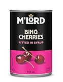 M'Lord Bing Cherries Pitted in Light Syrup | Sweet Dark Cherries | Potassium Rich | Desserts, Cocktails & Baking | Non GMO | 398ml