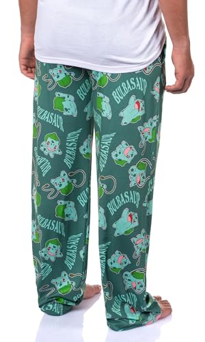 Mad Engine Pokemon Men's Bulbasaur #001 Vine Whip All Over Print Adult Pajama Pants Sleep Lounge Bottoms4