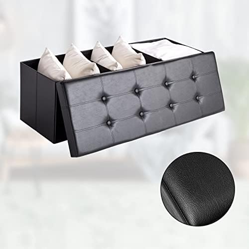 Deuba Storage Ottoman | 130L | Foam Padded Bench Chest | Decorative Shoe Storage Box | Lounge Bedroom Hallway Lounge Furniture | 115 x 40 x 40 cm | Black