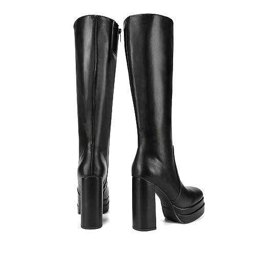 DREAM PAIRS Women's Platform Heeled Knee High Boots, Long Chunky Tall Gogo Boots for Fall,Size 8,Black,SDKB2306W