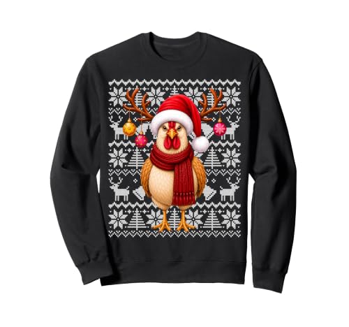Image of Chicken Xmas Ugly Sweaters Festive Santa Chicken Christmas Sweatshirt