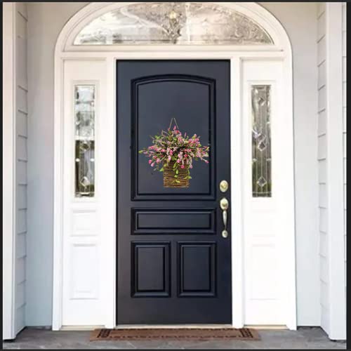 Wildflower Door Hanger Basket Wreath，Pink Berry Spring Wreaths For Front Door Home Decor Spring Hanging Ornament， Boho Door Wreaths For Front Door Outside (Pink) #TOP2