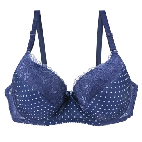Generisch Super Push Women's Lace Shaping Cup Adjustable Shoulder Strap Large Size Underwired Bra Women's Bustier Padded, blue, 36DD