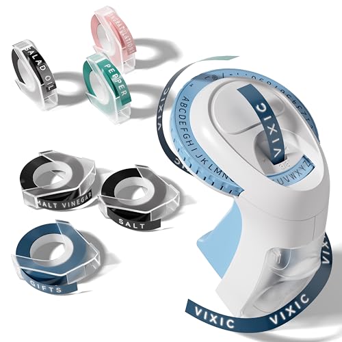 Vixic Embossing Label Maker Machine, Omega S Embossed Label Maker, 3D Inkless Vintage Label Printer, Portable Labeler with 6 Label Maker Tape 3/8"(9mm) for Kitchen Office Home Elderly and Kids