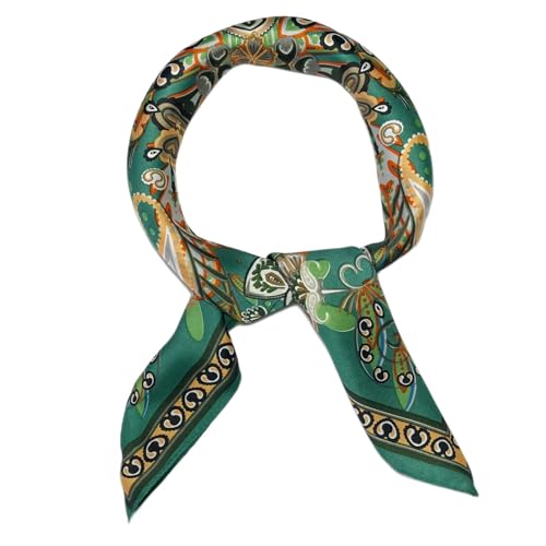 WESTEND CHOICE Square Satin silk Scarves Printed Neck Scarf 50s Retro Women Scarf Lightweight Silky Bandana Wrap women's scarves 70 x 70 cm (Green)