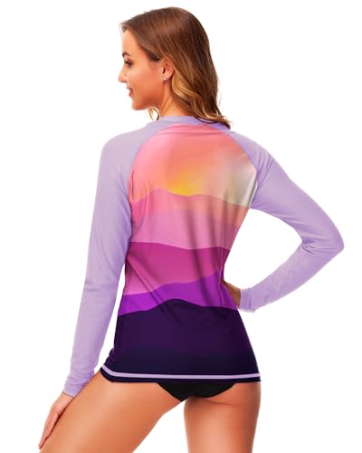 Image of Deerose Womens Gradient Rash Guard UPF 50+ Swim Shirts Surfing Top with Thumb Hole