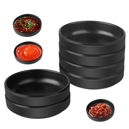 Generisch 6 Stück Dipschalen, Ø 8.7 cm Kleine Schale, Melamin A5 Dip Schälchen, Schwarz Rund Suschi Schälchen, Servierschalen set für Dips, Saucen, Fingerfood Gewürze, Marmeladen, Tomatensauce