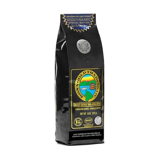 8oz 100% Kona Coffee Whole Beans by Kona Gold Rum Co. - Extra Fancy Freshly Roasted Medium/Dark Roast, Peach Notes with Cream Tones - Kona Coffee Whole Bean