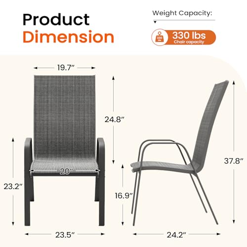 Image of JEAREY Patio Dining Chairs Set of 6, Outdoor Stackable Dining Furniture Set, All Weather Dining Set for Lawn, Garden, Backyard, Poolside, Grey