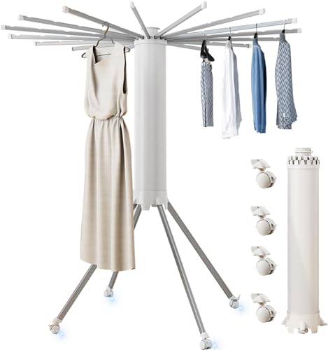 ZOLPINL Perchero cilíndrico Plegable con Ruedas universales, rotación de 360°, Extensible con 16 Varillas, Compacto y portátil para el hogar y Camping.
