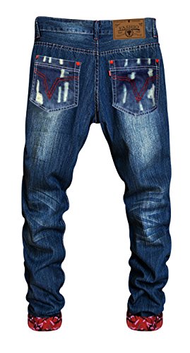 Skylinewears Men's Ripped Distressed Destroyed Straight Fit Leg Washed Denim Jeans Pants2