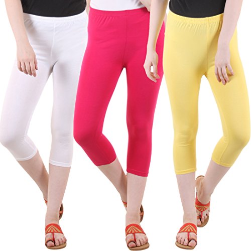 Image of DIAZ Women's Super Combed Cotton Elastane Stretch Slim Fit Printed Capri -Pack of 3