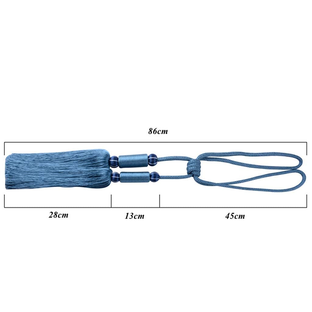 2 pcs Rideau Gland Brosse Frange Embrasses Suspendus Ceinture Boule Cordes Crochet Cintre Rideau Accessoires Attache Arrière Sangle Boucle (Kaki) (Bleu Ciel)