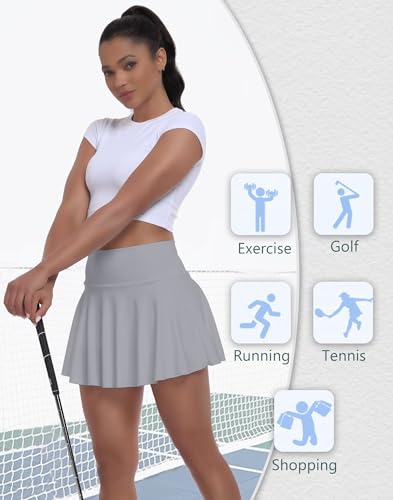 Womens Grey Pleated Skirts High Waisted Tennis Skorts for Women Mini Summer Athletic Skater Cheer Uniform Skirt — view 5